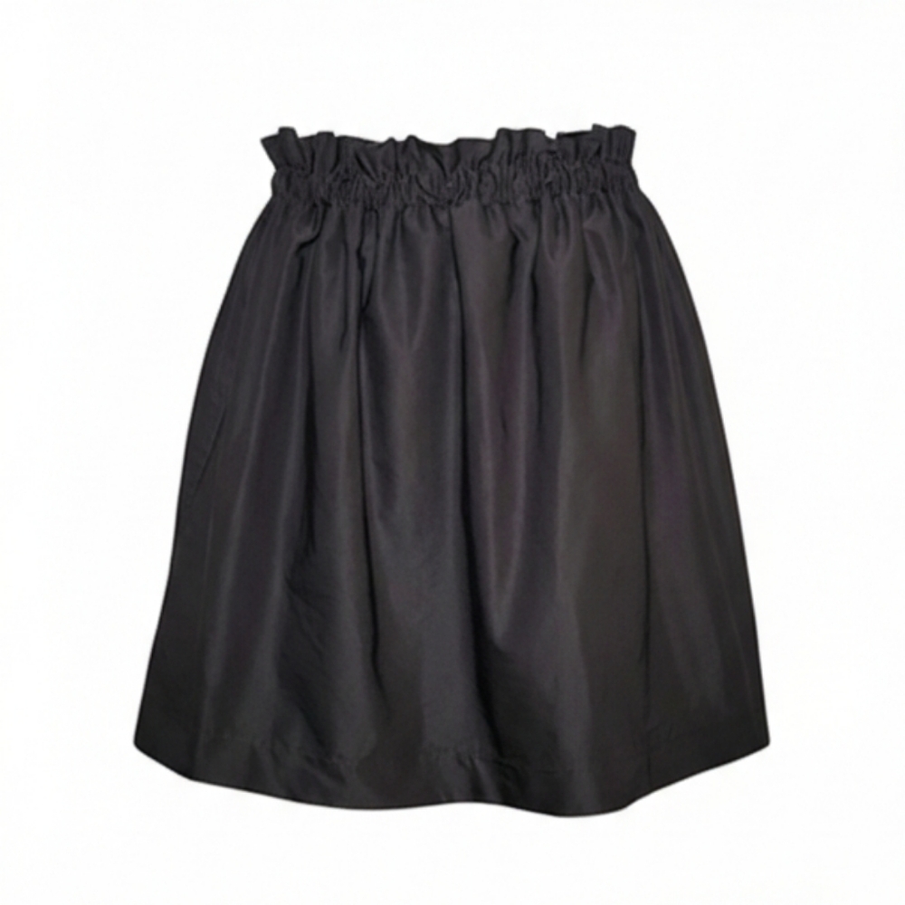 Zara Woman Gray Mini Skirt XS Ruffled Paperbag Elastic Waist Taffeta Style